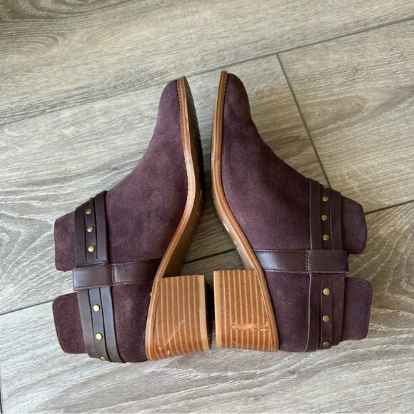CLARKS Somerset Breccan Purple  Suede Studded Ankle Strap Booties - Picture 8 of 14